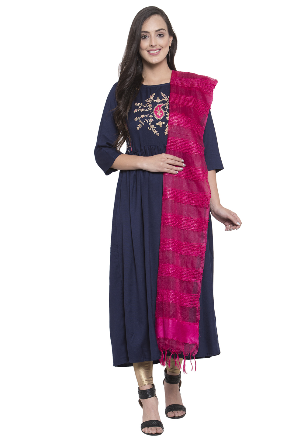 Navy Blue Rayon Readymade Churidar Suit 195010