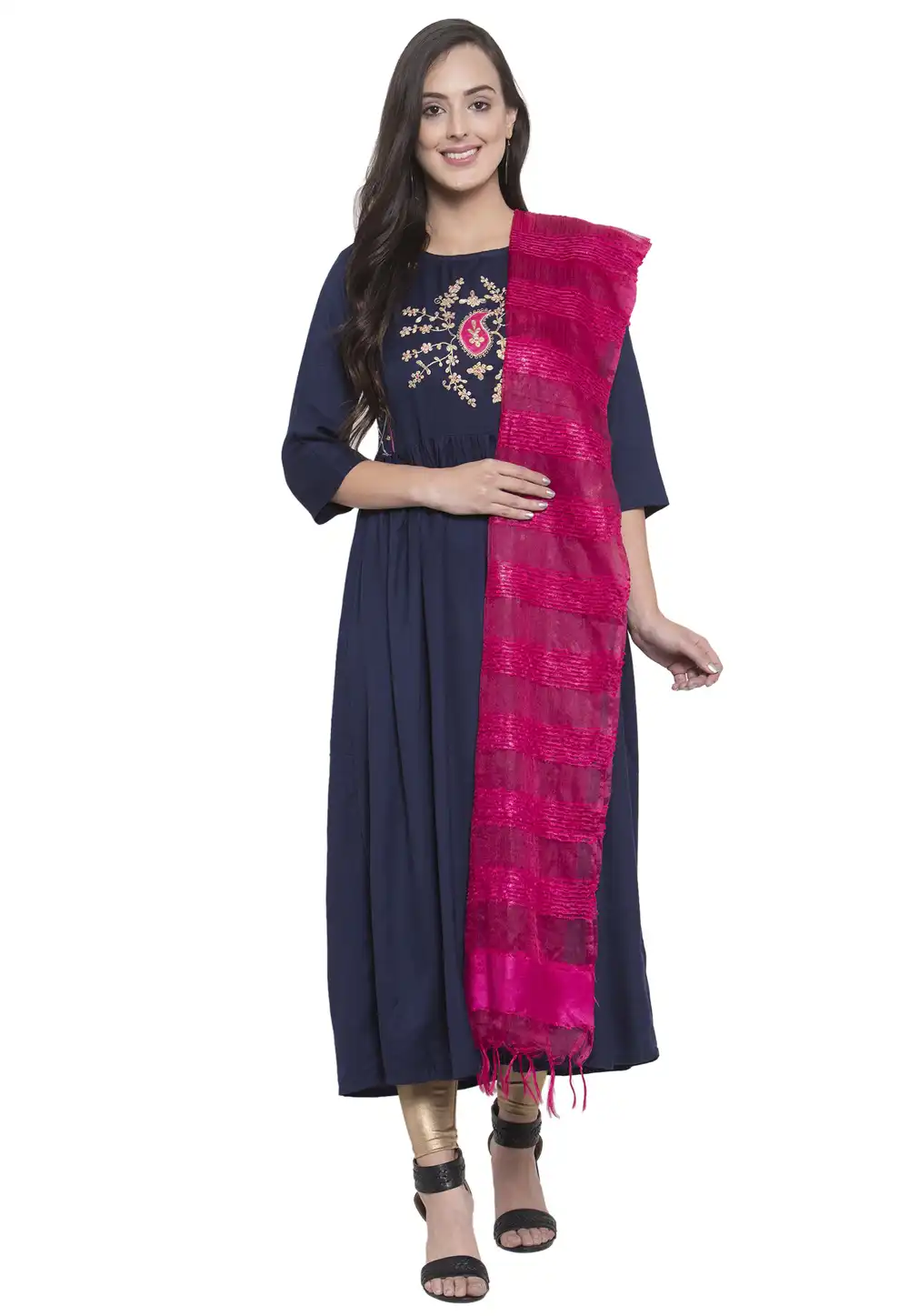 Navy Blue Rayon Readymade Churidar Suit 195010