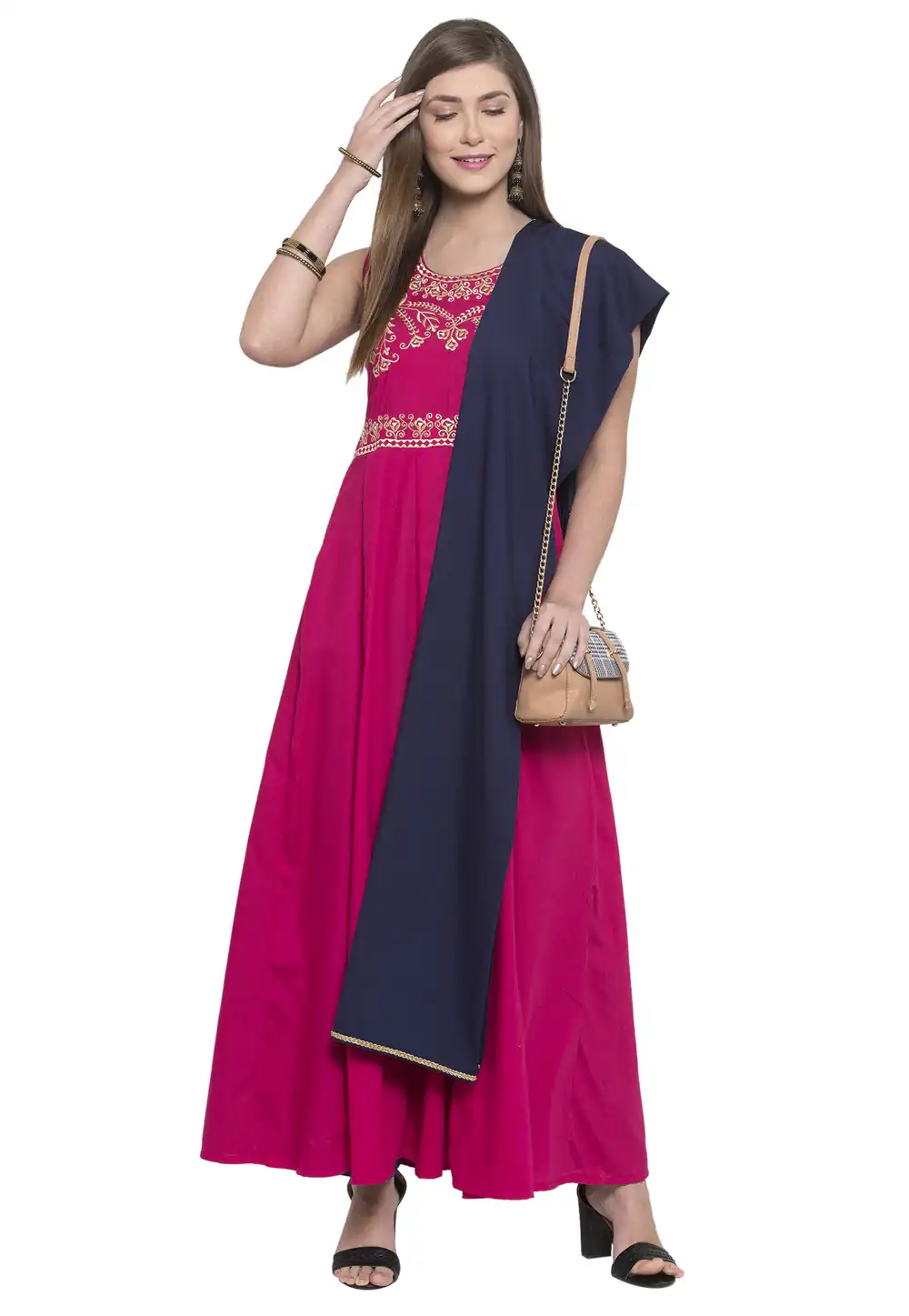 Magenta Viscose Readymade Kameez With Palazzo 195011