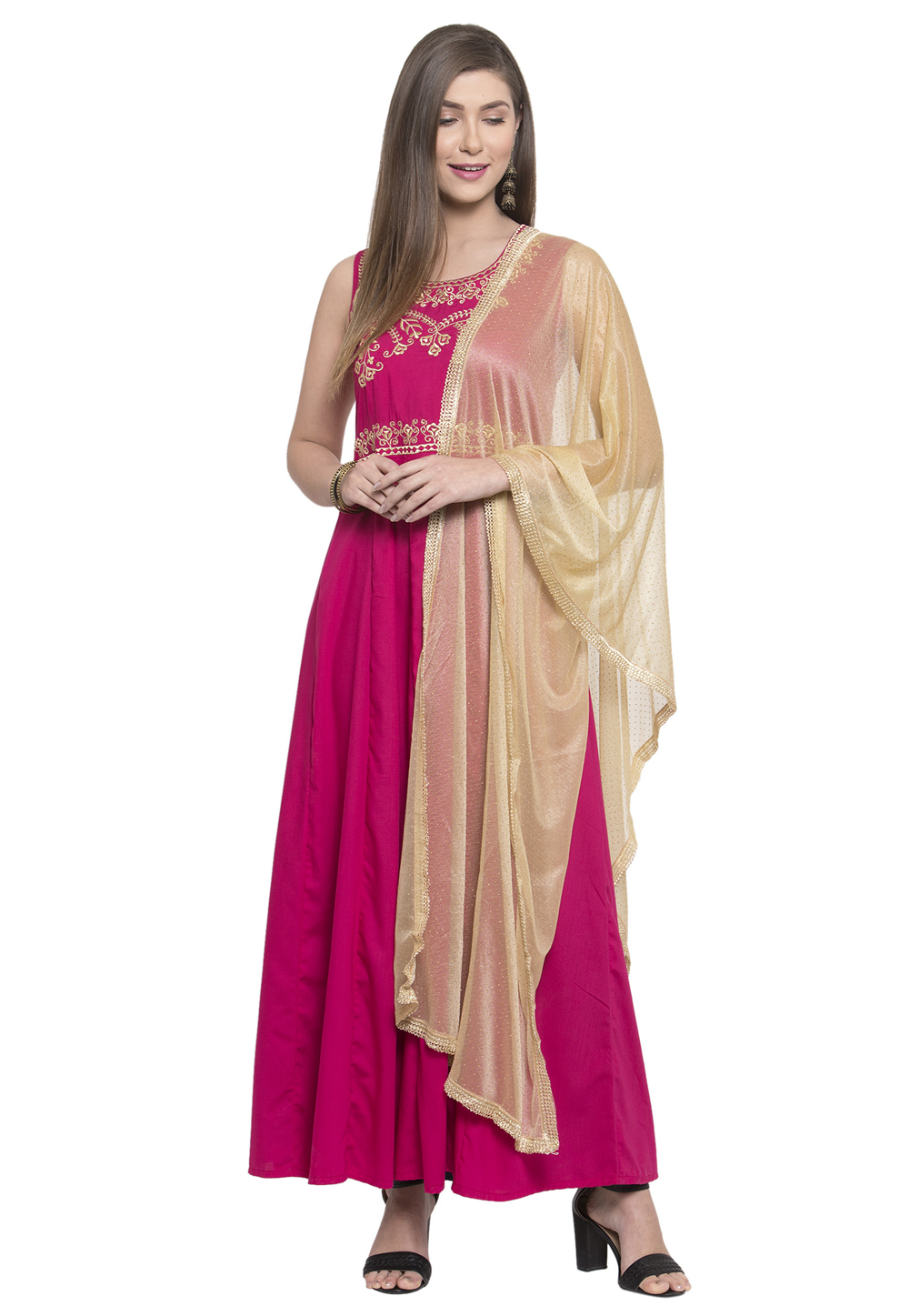 Magenta Viscose Readymade Palazzo Suit 195012