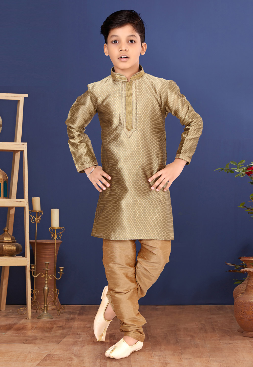 Beige Dupion Kids Kurta Pajama 271947