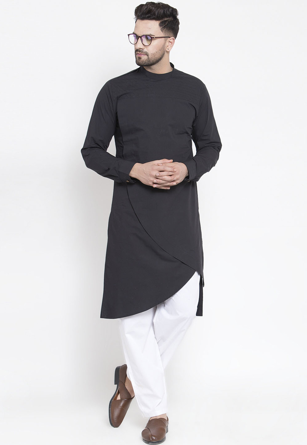 Black Cotton Readymade Kurta Pajama 200216