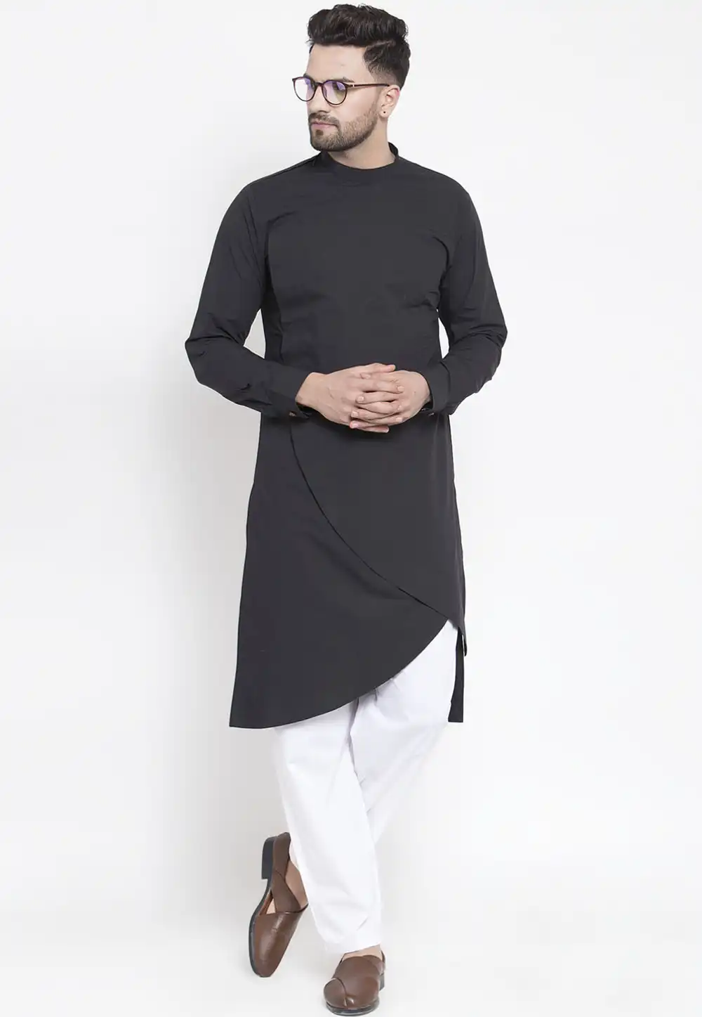 Black Cotton Readymade Kurta Pajama 200216
