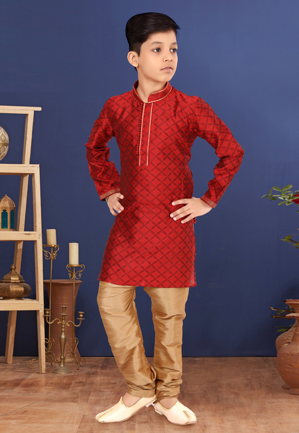 Red Dupion Kids Kurta Pajama 271949