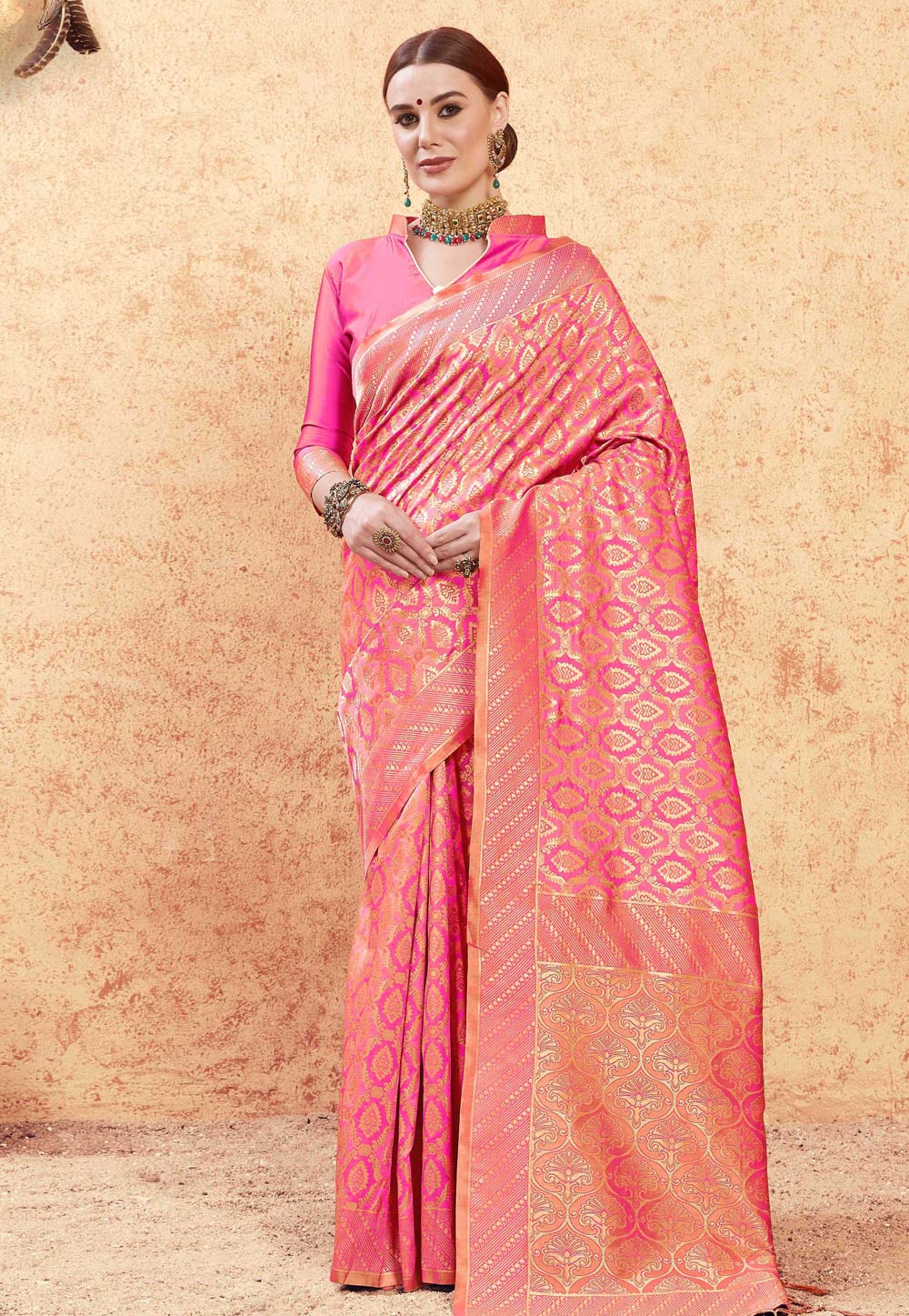 Pink Banarasi Silk Festival Wear Saree 171811