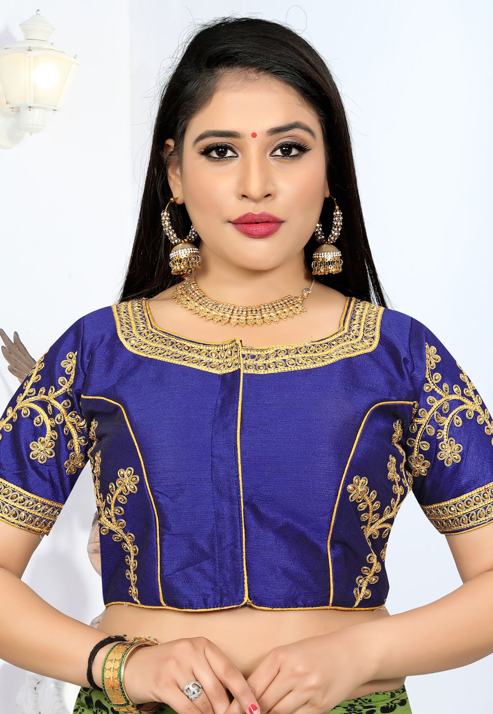 Blue Silk Embroidered Readymade Blouse 185019