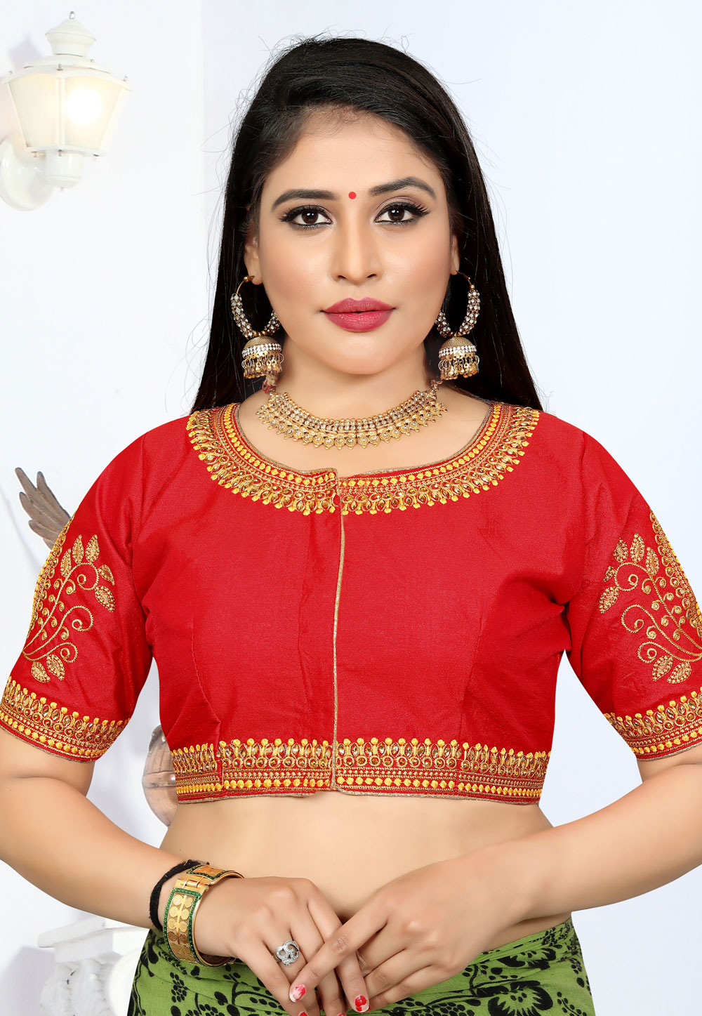 Red Silk Embroidered Readymade Blouse 185022