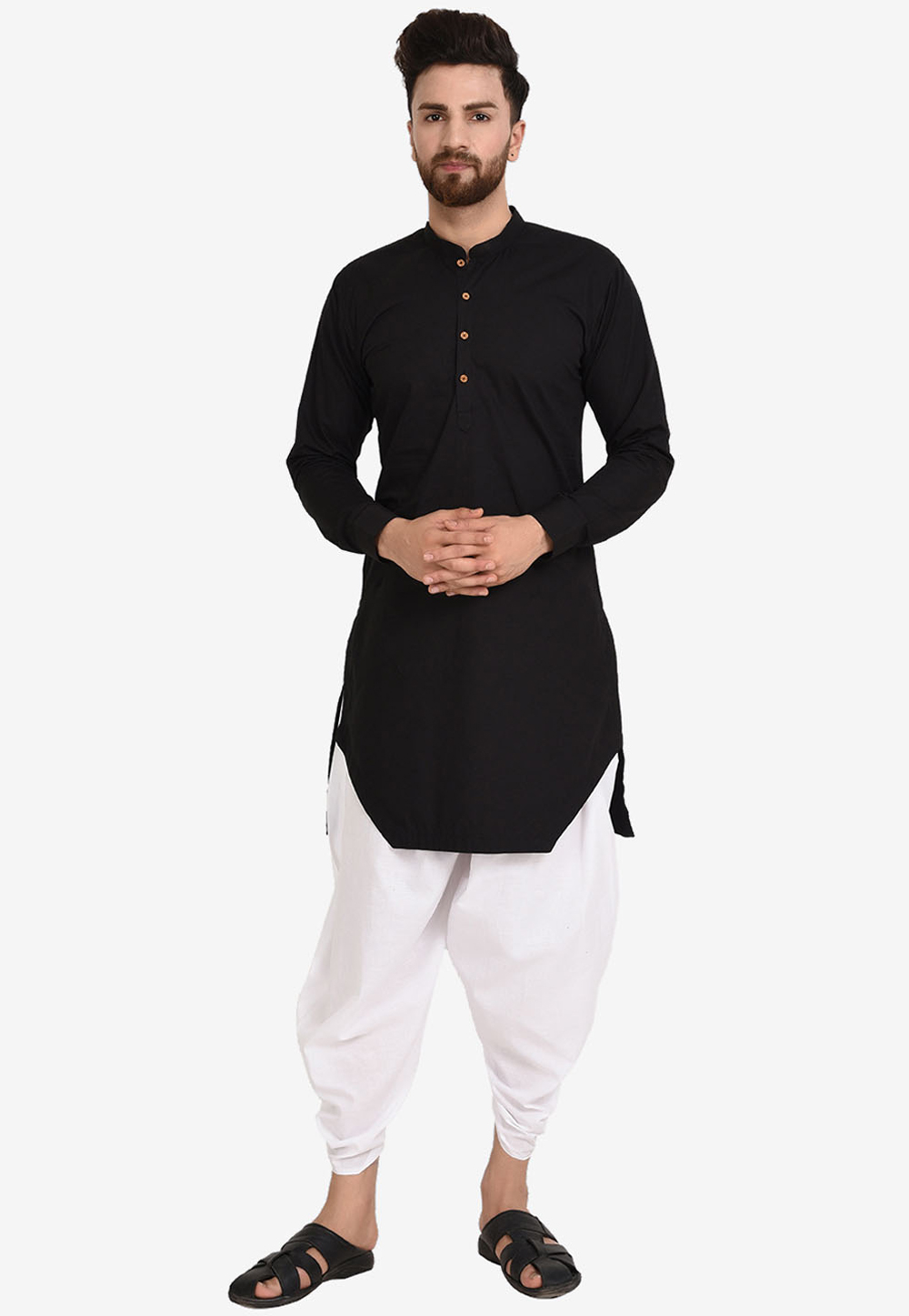 Black Cotton Readymade Dhoti Kurta 200228