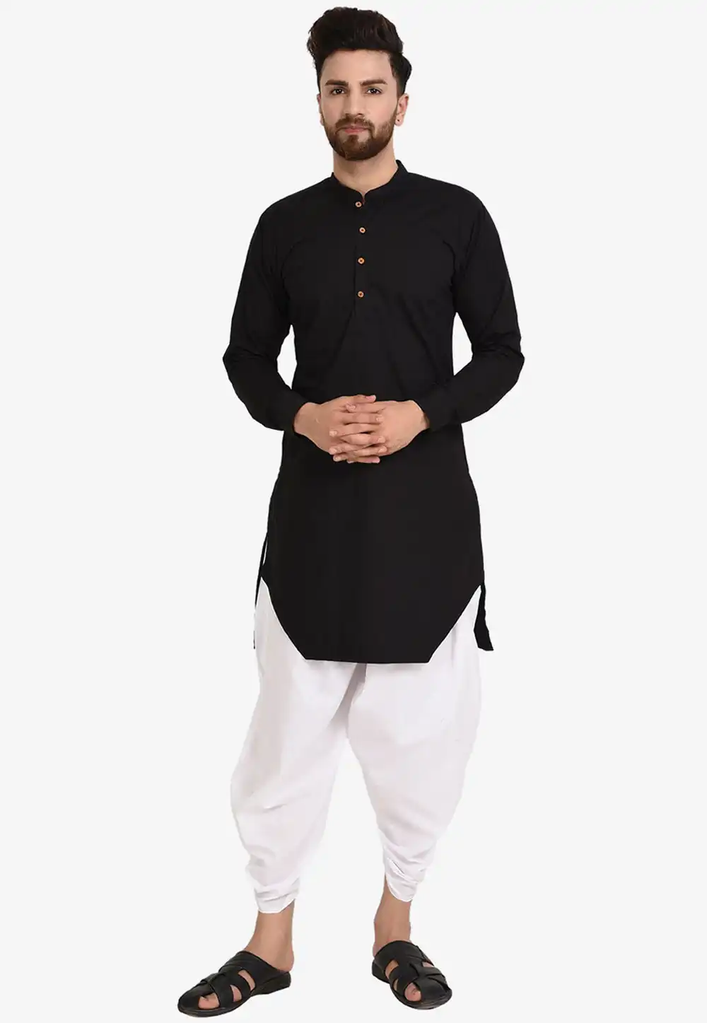 Black Cotton Readymade Dhoti Kurta 200228
