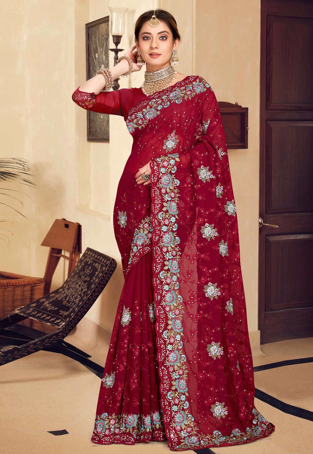 Maroon Georgette Saree With Blouse 250224