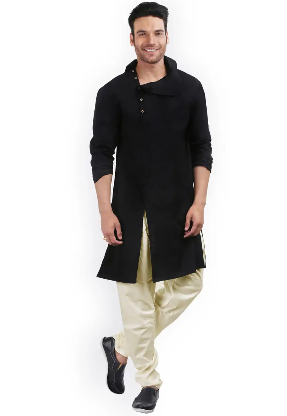 Black Cotton Readymade Kurta Pajama 196287