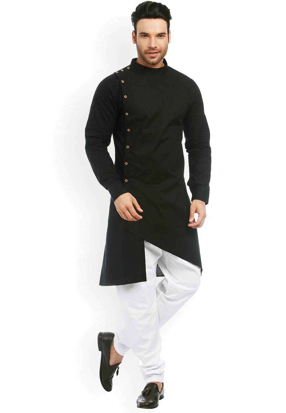 Black Cotton Readymade Kurta Pajama 196288