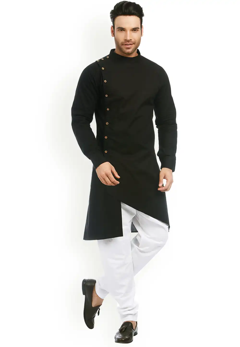 Black Cotton Readymade Kurta Pajama 196288