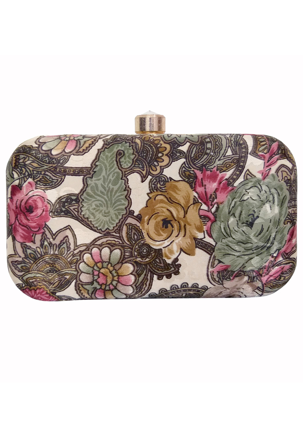 Cream Synthetic Printed Clutch 172599