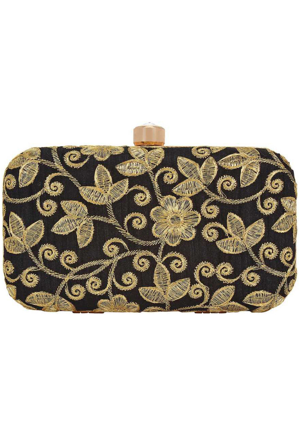 Black Synthetic Embroidered Clutch 172612