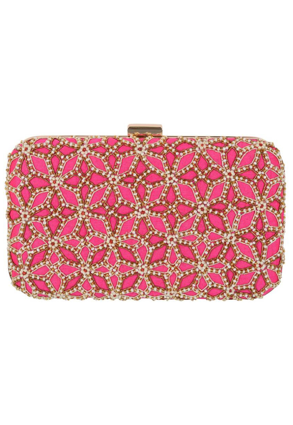 Pink Synthetic Embroidered Clutch 172634