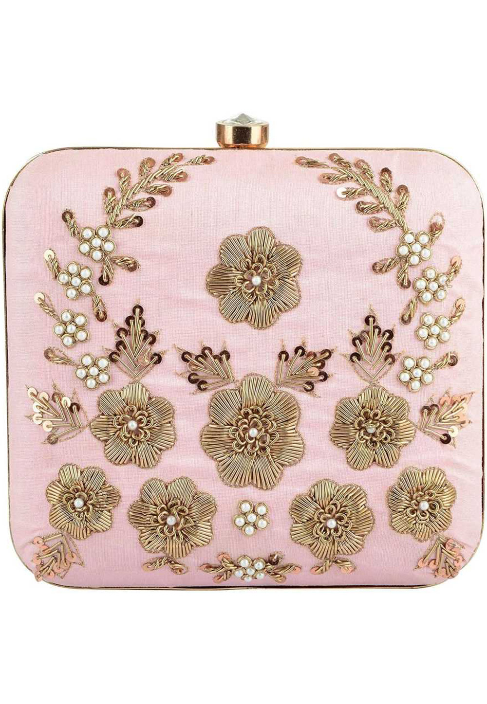 Pink Synthetic Embroidered Clutch 172638