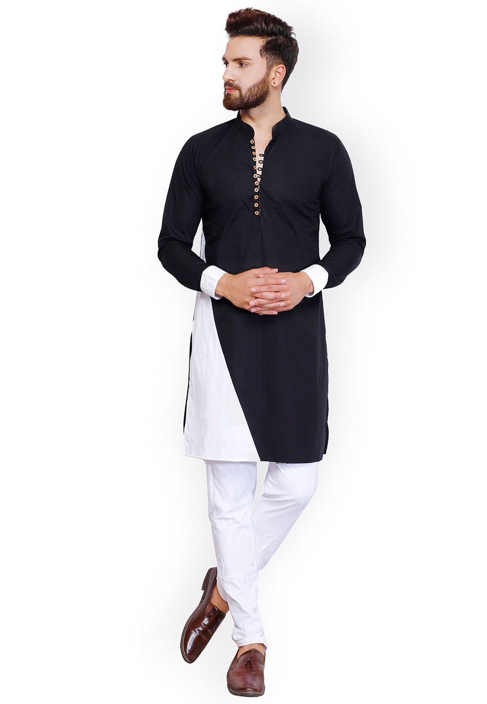 Black Cotton Readymade Kurta Pajama 200229