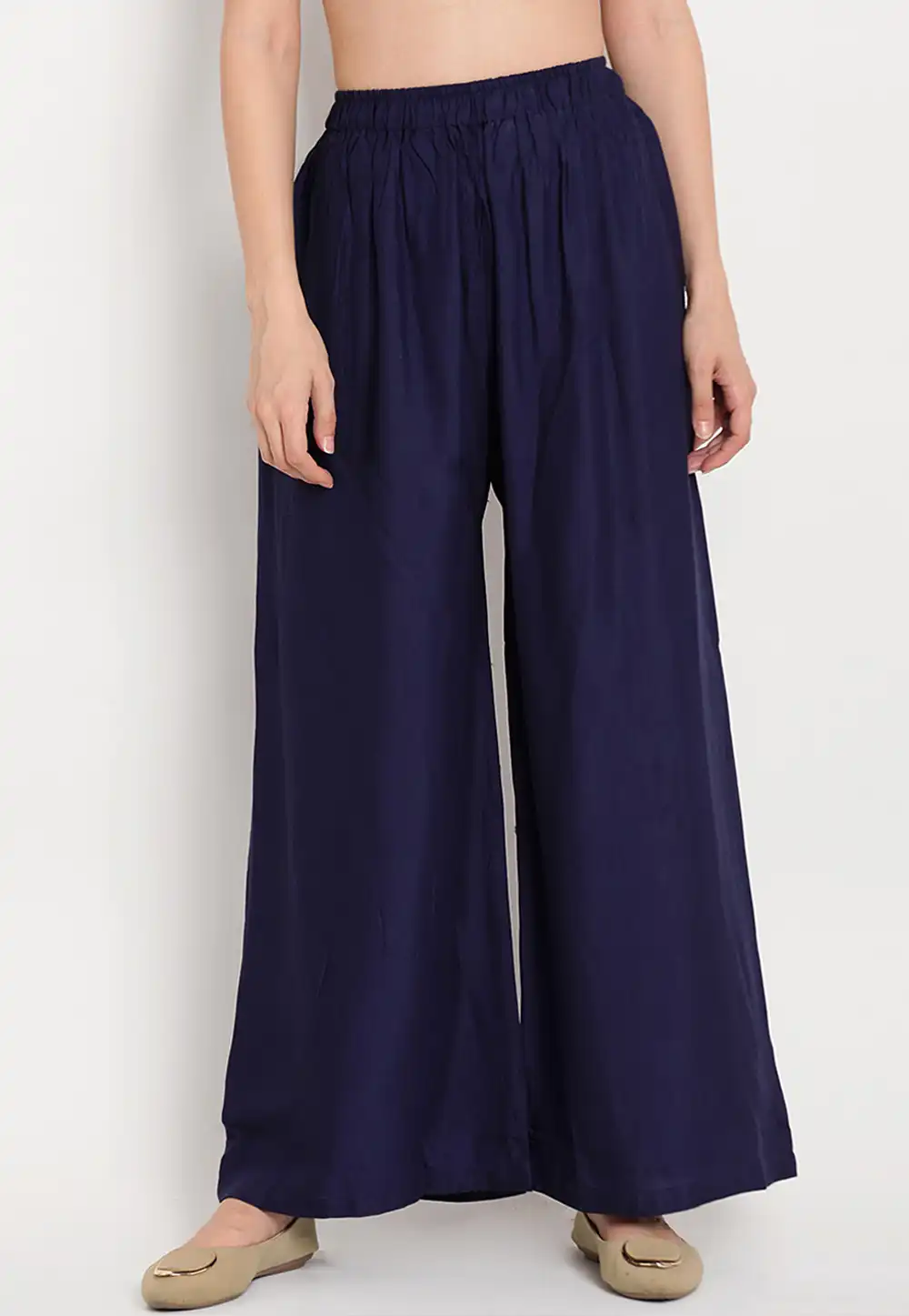 Navy Blue Rayon Readymade Palazzo Pant 195649