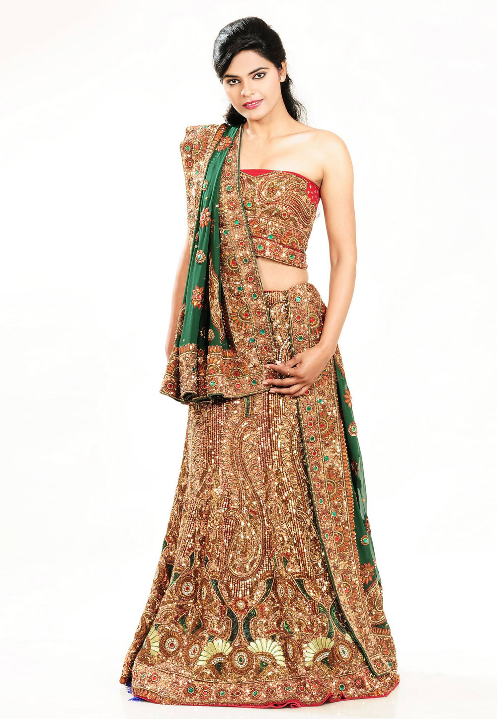 Green Georgette Embroidered Bridal Lehenga Choli 172519