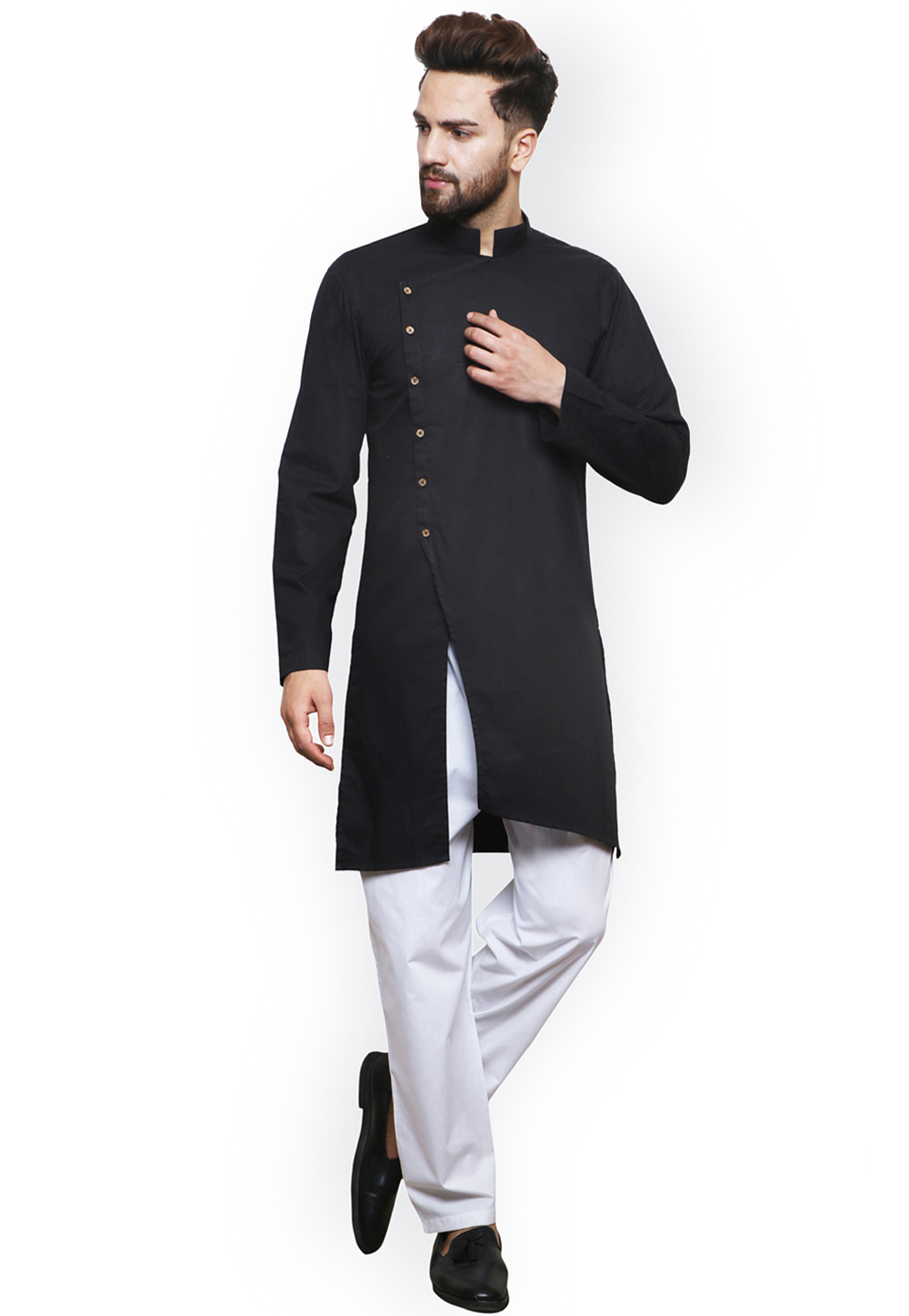 Black Cotton Readymade Kurta Pajama 196289