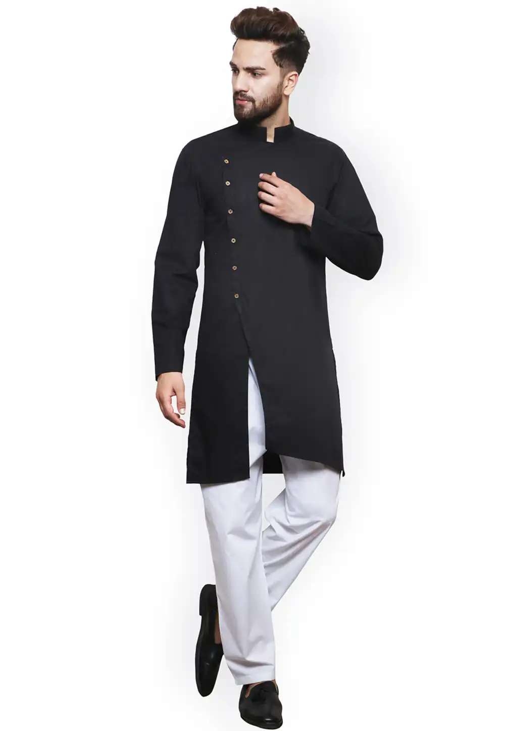 Black Cotton Readymade Kurta Pajama 196289