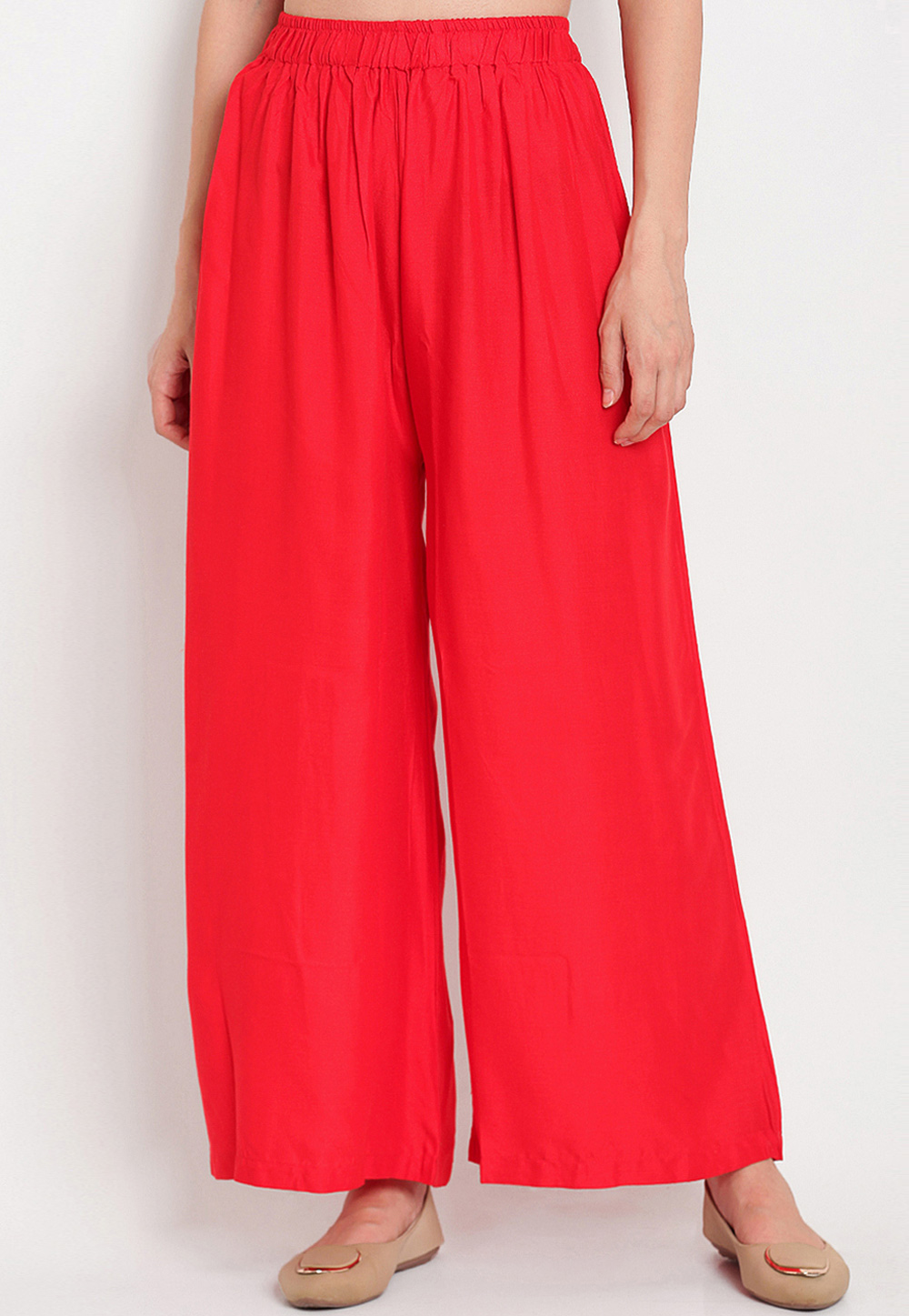 Red Rayon Readymade Palazzo Pant 195651