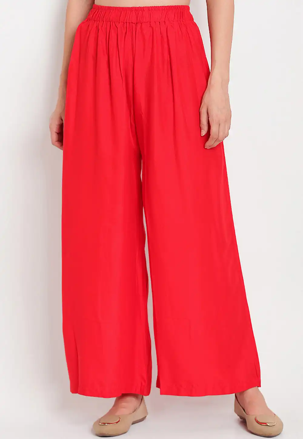 Red Rayon Readymade Palazzo Pant 195651