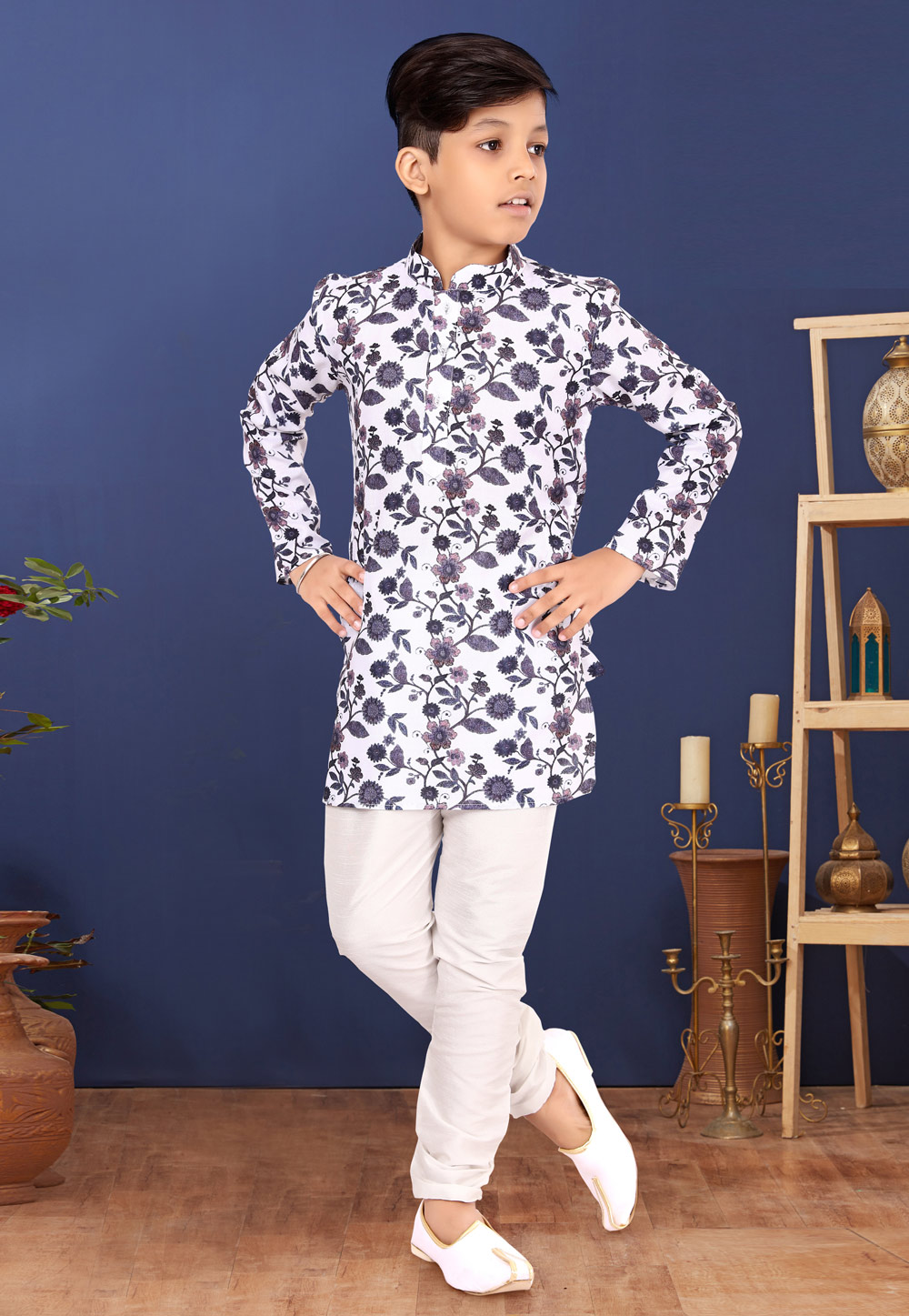 White Cotton Kids Kurta Pajama 271955