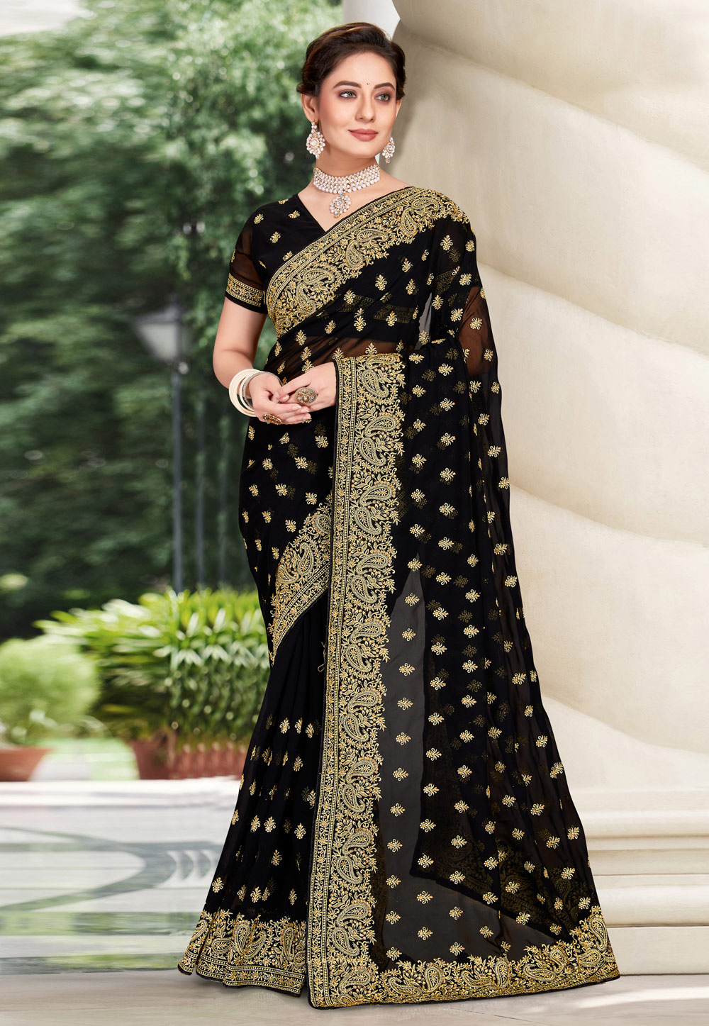 Black Georgette Saree With Blouse 250859