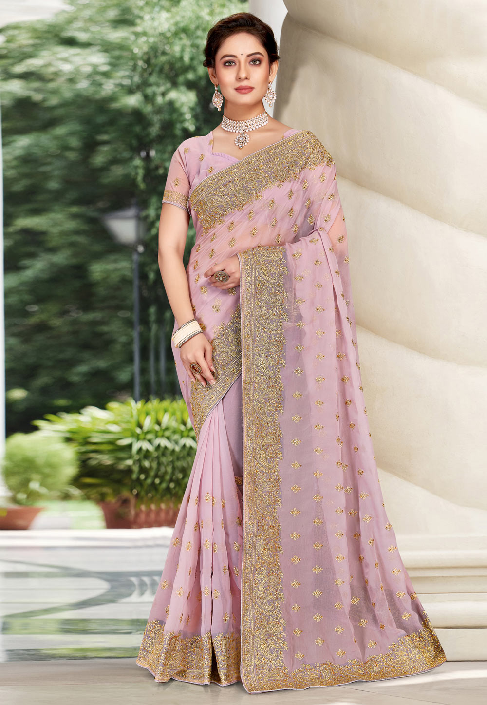 Pink Georgette Saree With Blouse 250865