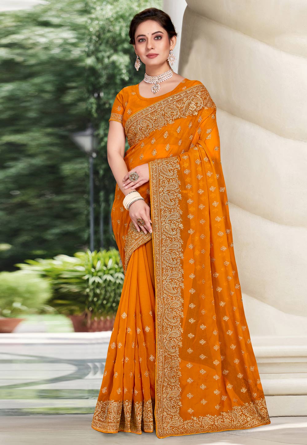 Orange Georgette Saree With Blouse 250868