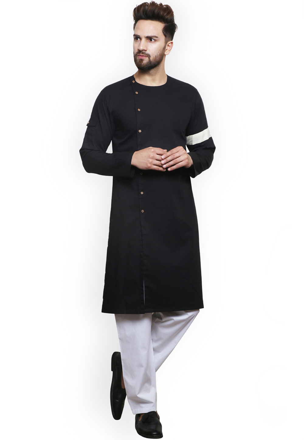 Black Cotton Readymade Kurta Pajama 196290