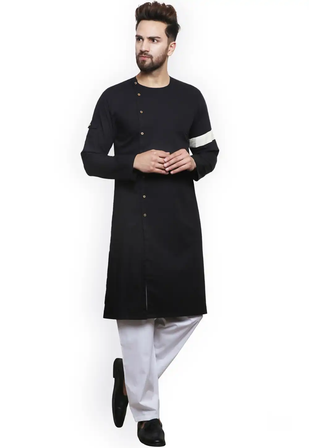 Black Cotton Readymade Kurta Pajama 196290