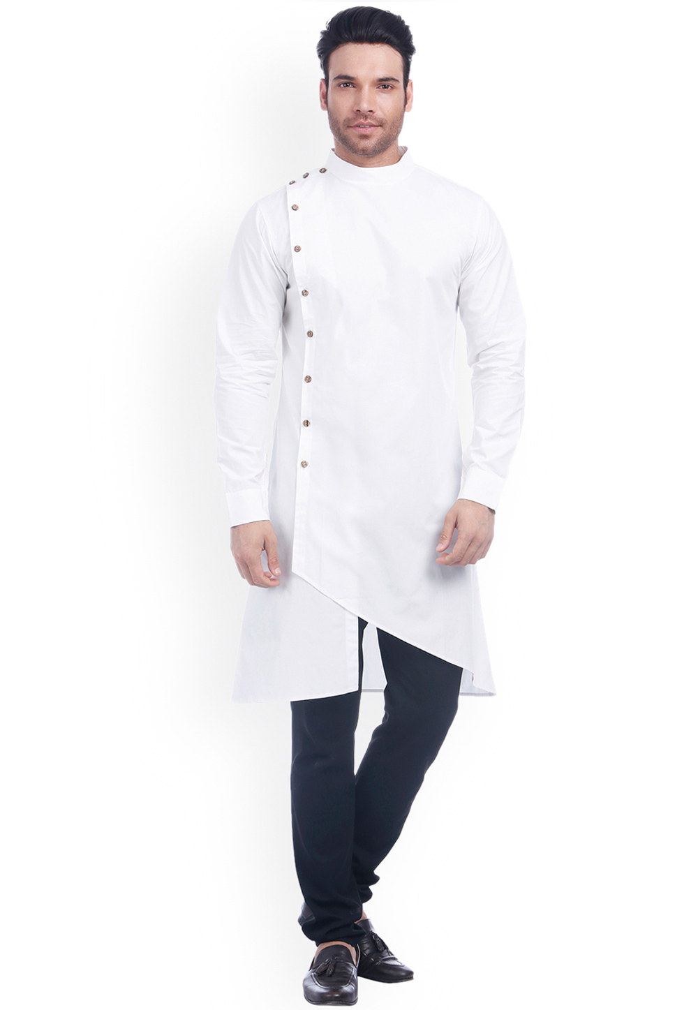 White Cotton Readymade Kurta Pajama 196291