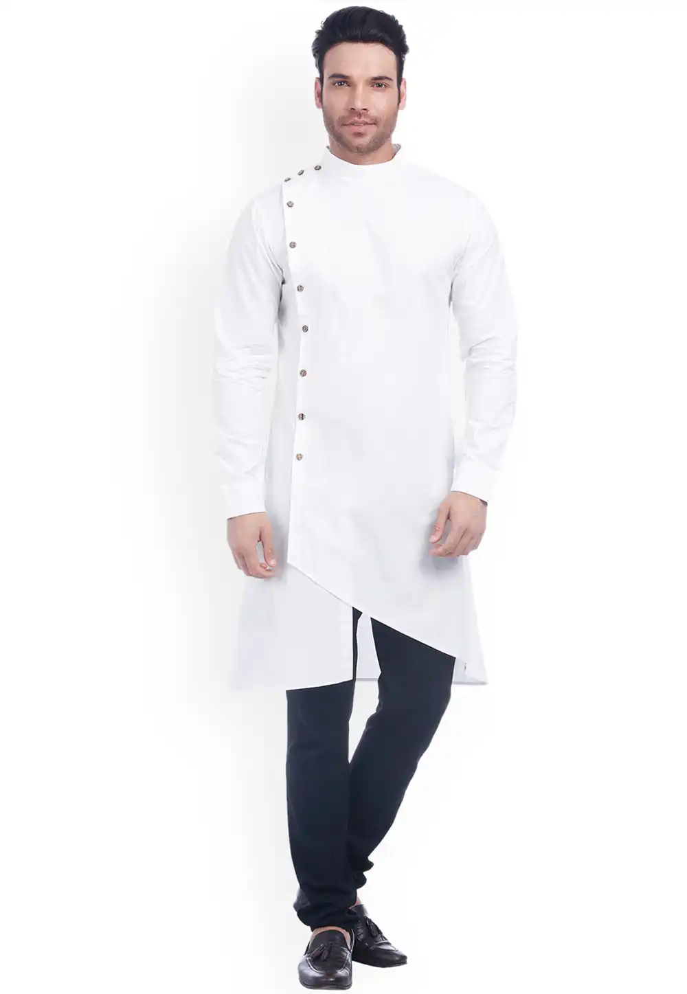 White Cotton Readymade Kurta Pajama 196291