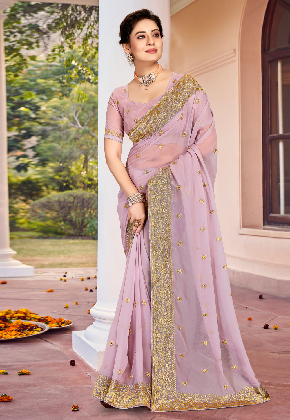 Light Purple Georgette Saree With Blouse 251107