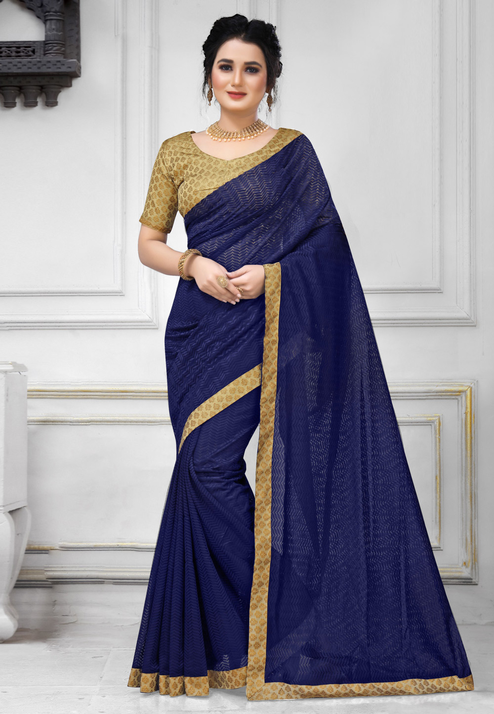 Navy Blue Jacquard Festival Wear Saree 214606