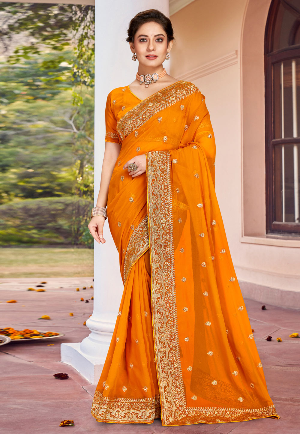 Orange Georgette Saree With Blouse 251110