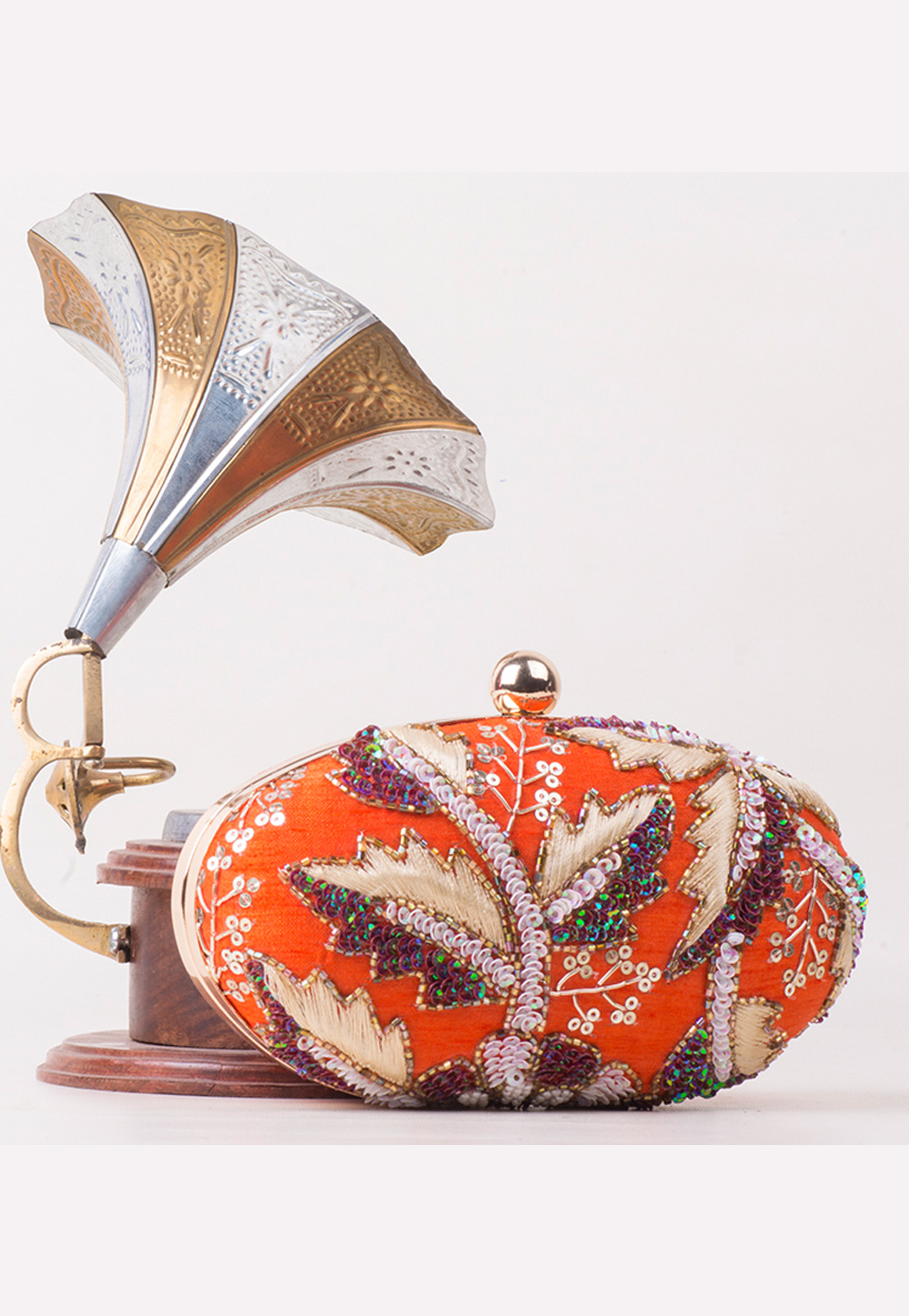 Orange Synthetic Hand Work Clutch 172753