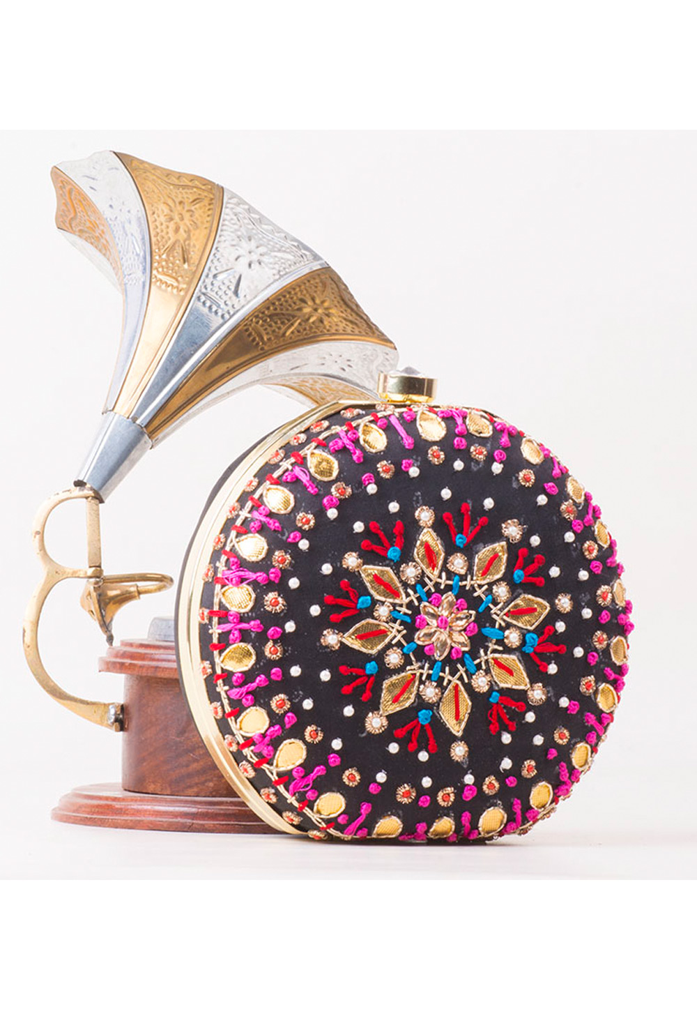 Black Synthetic Hand Work Clutch 172780