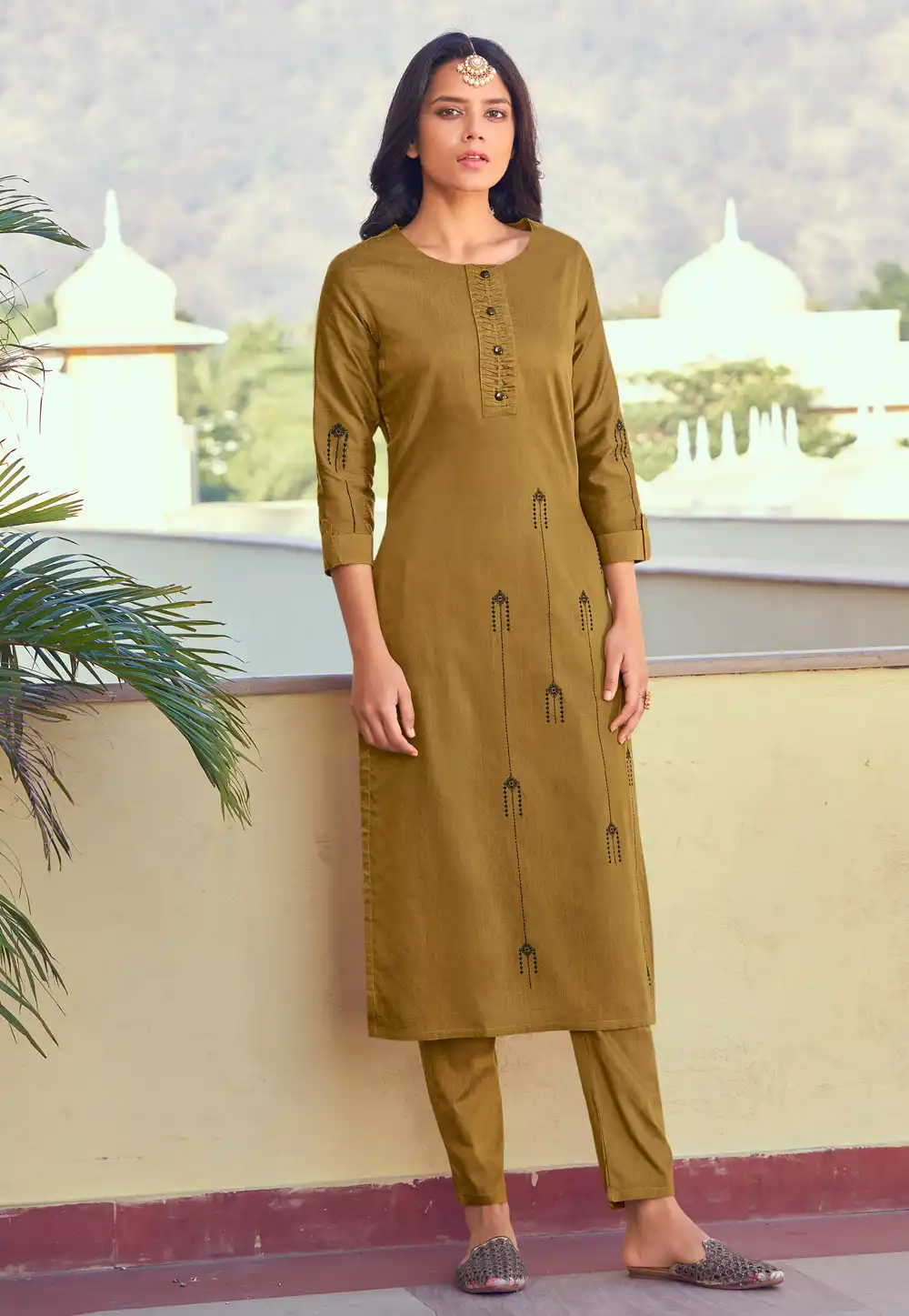 Mustard Silk Kurta Set With Pant 245864