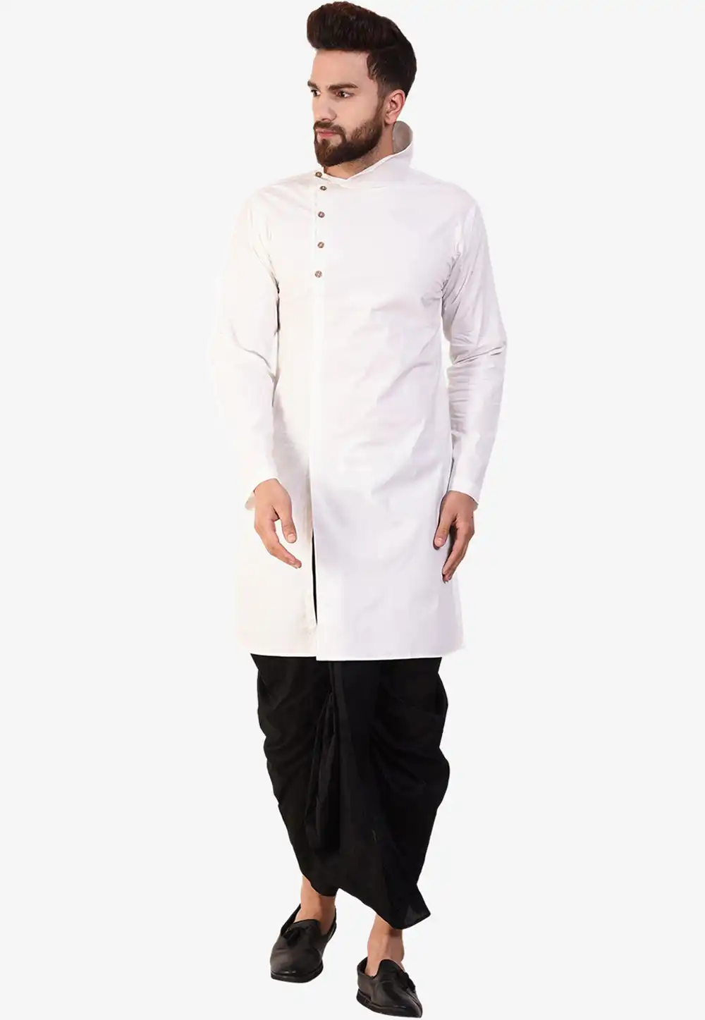 White Cotton Readymade Dhoti Kurta 196292