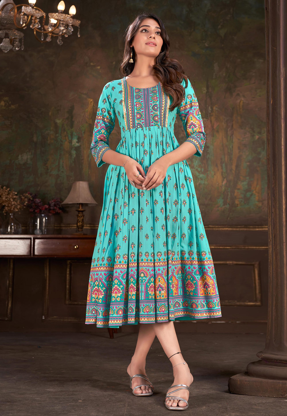 Sky Blue Cotton Kurti 278094