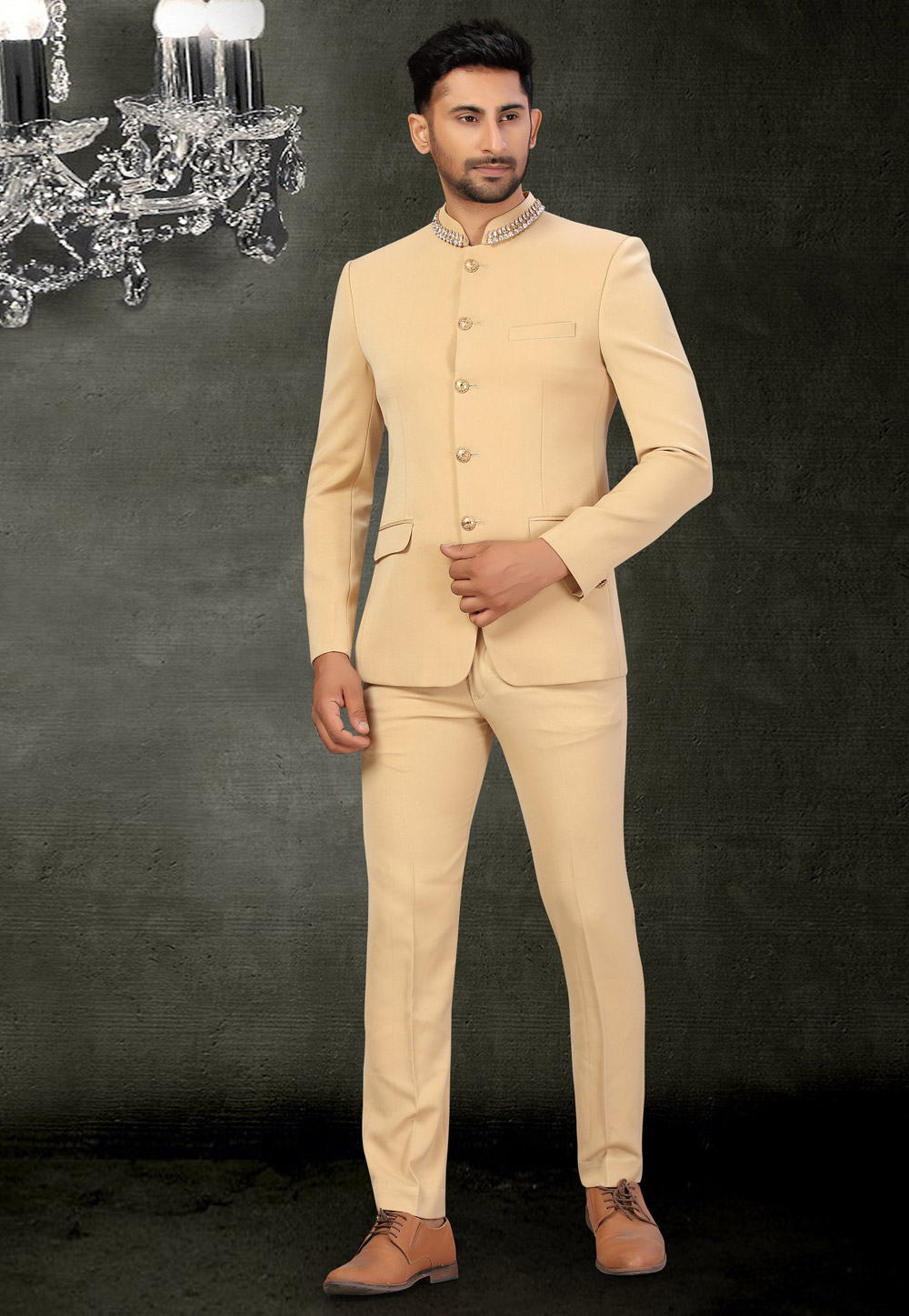 Beige Viscose Jodhpuri Suit 231094