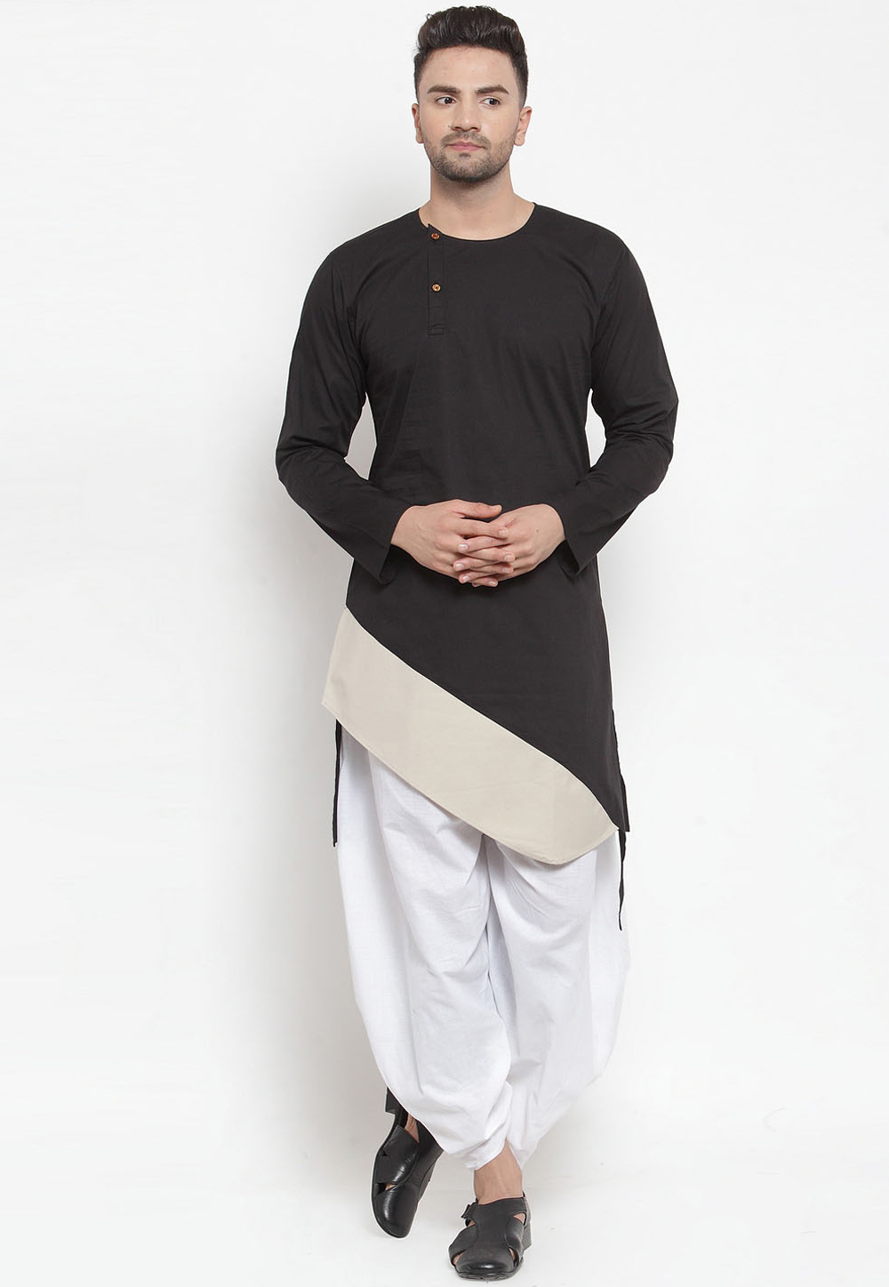 Black Cotton Readymade Dhoti Kurta 200231
