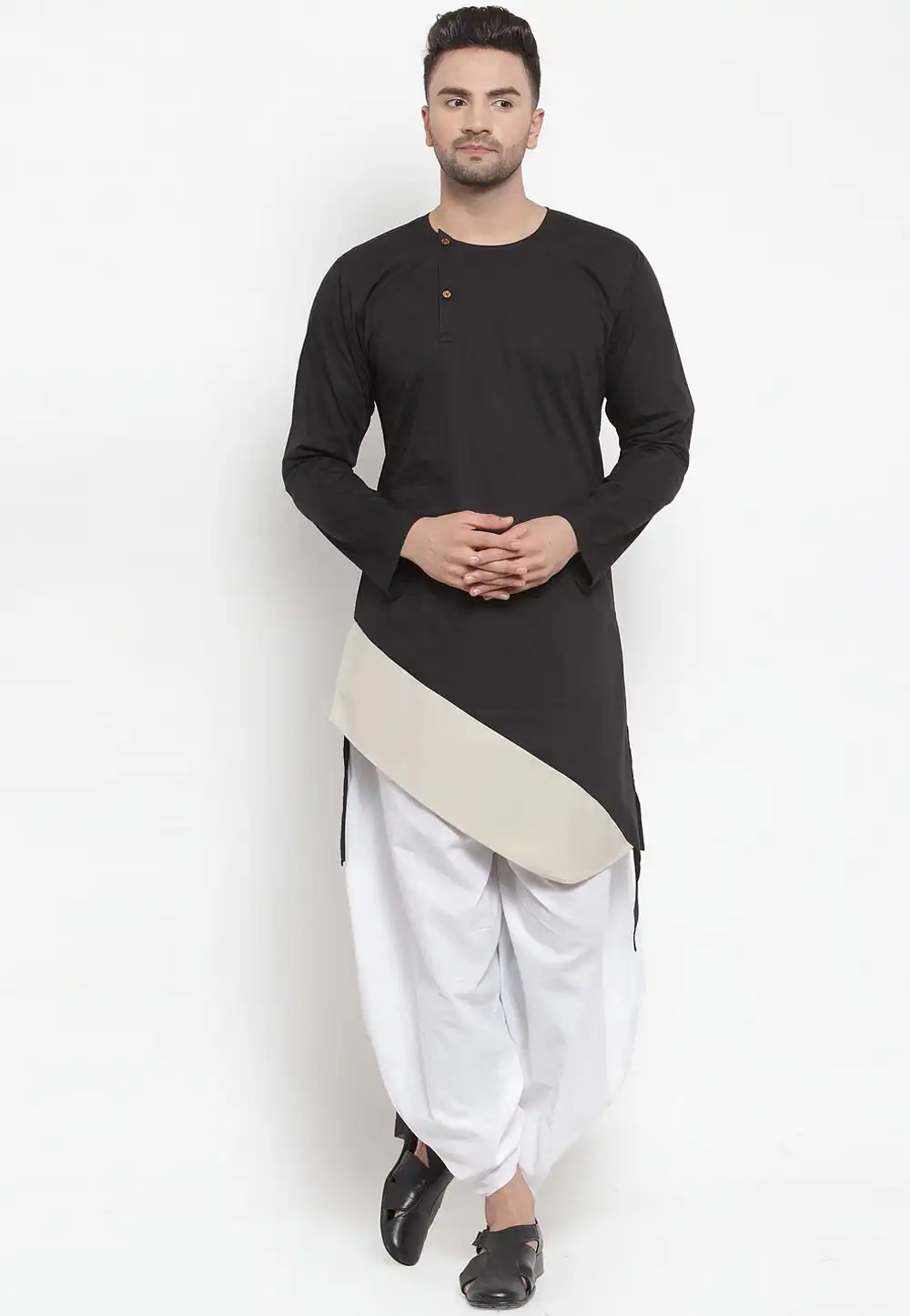 Black Cotton Readymade Dhoti Kurta 200231