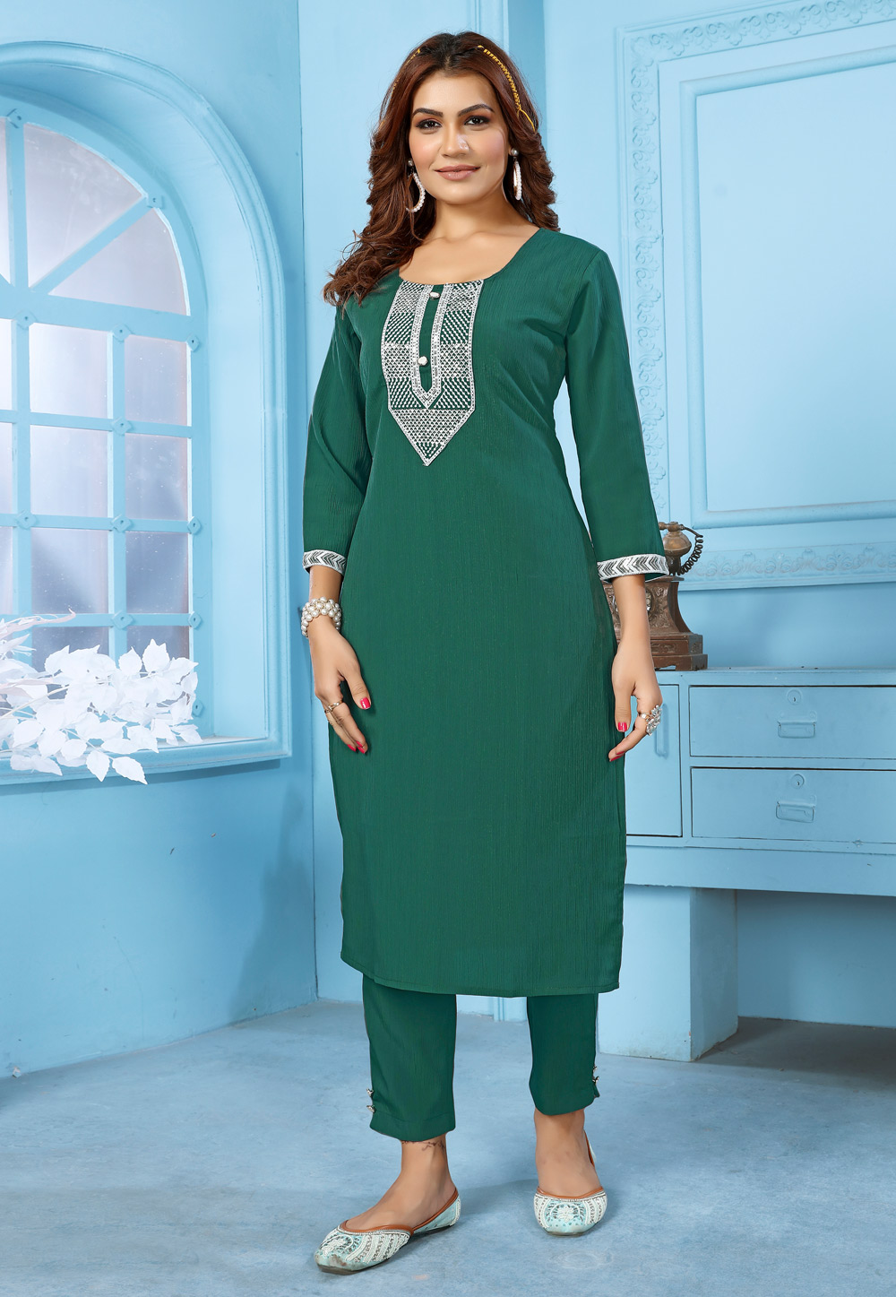 Green Cotton Kurta Set With Pent 275533