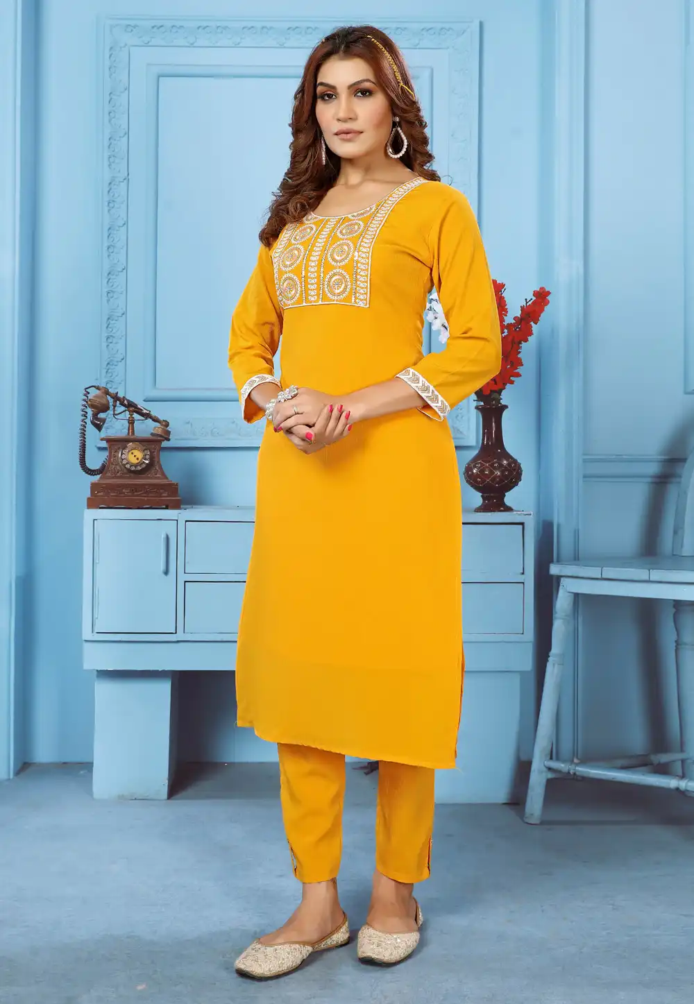 Yellow Cotton Kurta Set With Pant 275534