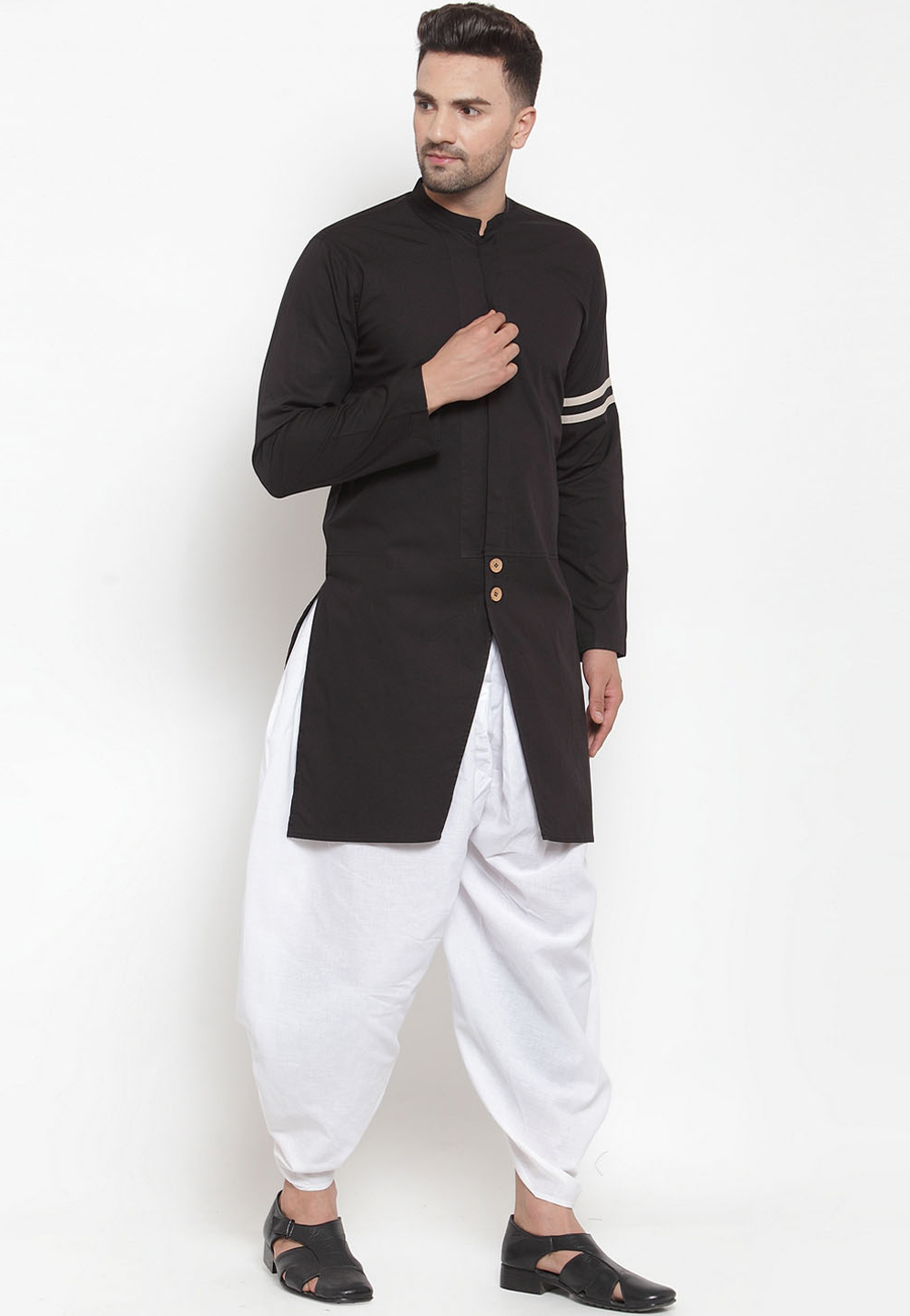 Black Cotton Readymade Dhoti Kurta 200232